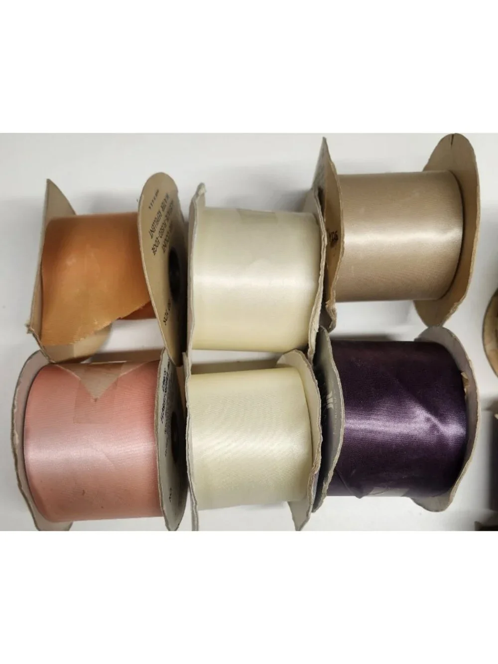 6 Rolls Vintage Florist Satin Ribbon Purple, Pink, Cream, Eggshell, Gold, Tan Cr